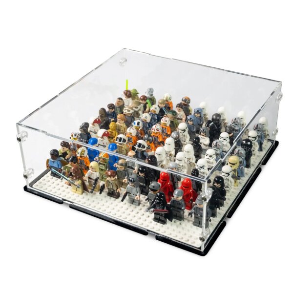 Acrylic display for LEGO&reg; minifigures for a 32x32 plate (with black base)