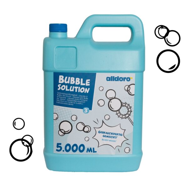Riempire la bombola con ca. 5000 ml di liquido per bolle pronto alluso - per un divertimento extra lungo con le bolle