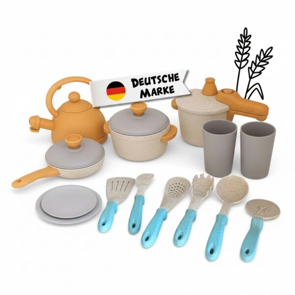 Set de cuisine et de vaisselle pour la cuisine des enfants, 14 pi&egrave;ces, &eacute;cologique
