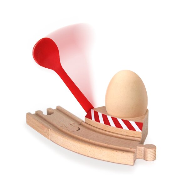 Set colazione ferroviario &ndash; portauovo con sbarra, compatibile con Brio & Co.