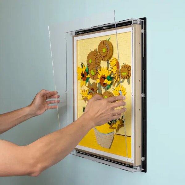 Display da parete in acrilico per LEGO&reg; 31215  Vincent van Gogh &ndash; Girasoli (con sfondo nero)