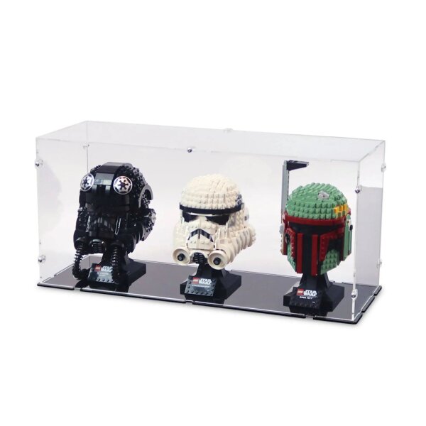 Acryl-Display f&uuml;r 3x LEGO&reg; Star Wars, Marvel oder DC Helme (Mit schwarzem Boden)