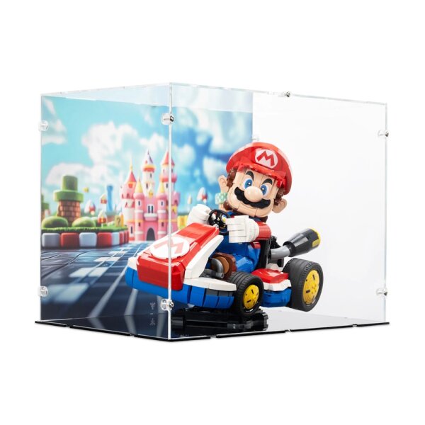 Acrylic Display Case for LEGO&reg; 72037 Mario Kart - Mario & Standard Kart (background image and black base)
