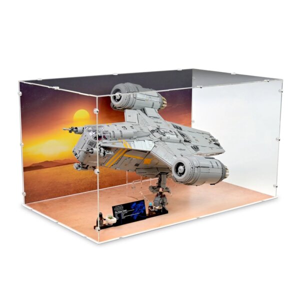 Acrylic display for LEGO&reg; 75331 Star Wars - The Razor Crest (with background image, stand & black base)