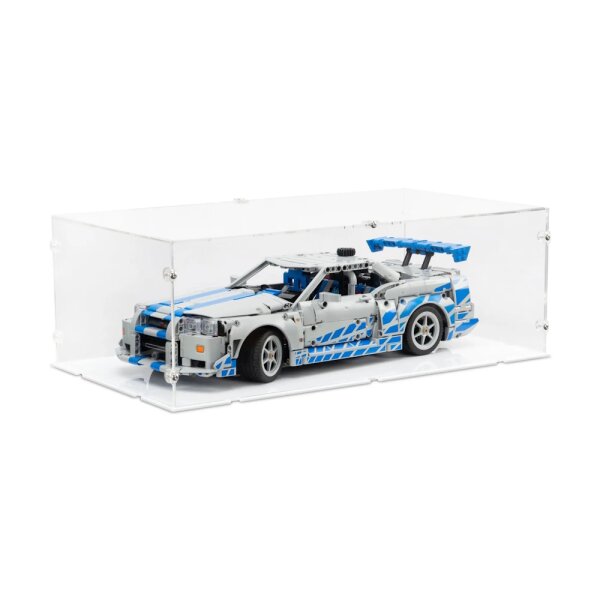 Display in acrilico per LEGO&reg; 42210 2 Auto Nissan Skyline GT-R R34 2 Fast 2 Furiou (con fondo bianco)
