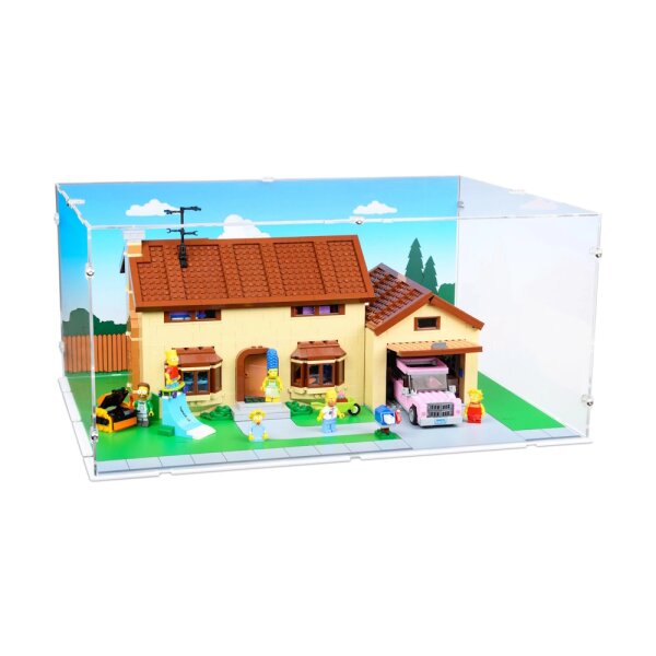 Display in acrilico per LEGO&reg; 71006 La casa dei Simpson (con immagine di sfondo e pavimento bianco)