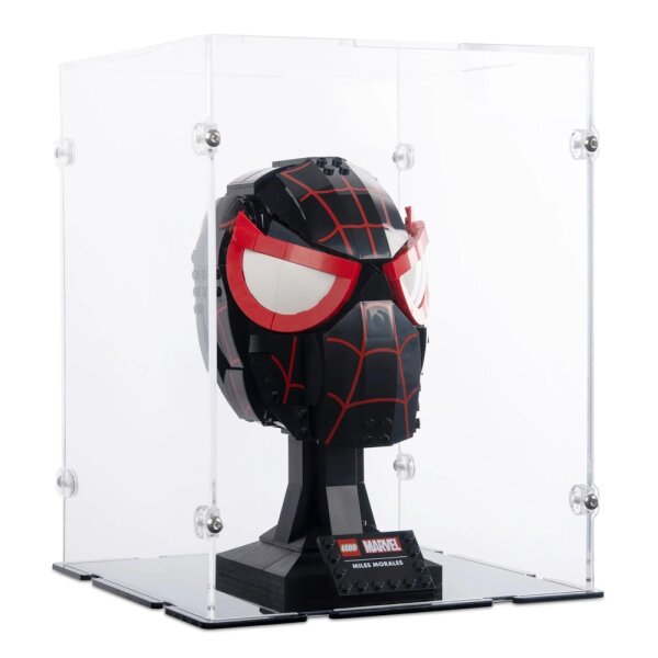 Display in acrilico per LEGO&reg; 76329 Marvel Maschera di Miles Morales (con fondo nero)