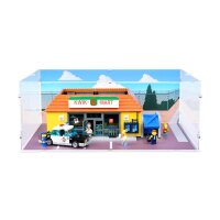 Acrylic display for LEGO&reg; 71016 The Simpsons - Kwik-E-Mart (with background image and white base)