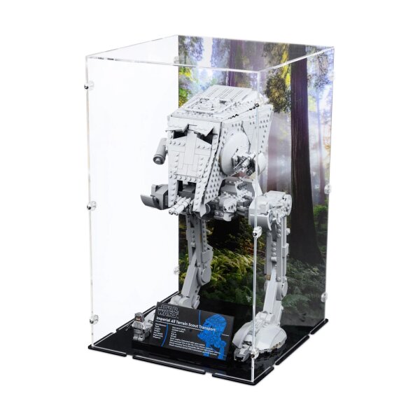 Pr&eacute;sentoir acrylique pour LEGO&reg; 75417 Star Wars - AT-ST Walker (avec image de fond et base noire)