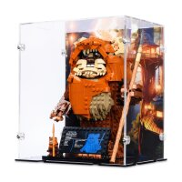 Pr&eacute;sentoir en acrylique pour LEGO&reg; 75430 Star Wars - Wicket l&rsquo;Ewok (avec image darri&egrave;re-plan et base noire)