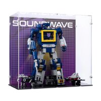 Pr&eacute;sentoir en acrylique pour LEGO&reg; 10358 Transformers: Soundwave (avec image darri&egrave;re-plan et base noire)