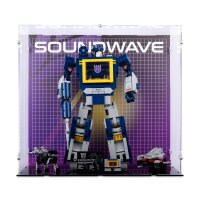Pr&eacute;sentoir en acrylique pour LEGO&reg; 10358 Transformers: Soundwave (avec image darri&egrave;re-plan et base noire)