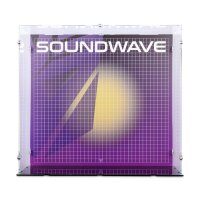Pr&eacute;sentoir en acrylique pour LEGO&reg; 10358 Transformers: Soundwave (avec image darri&egrave;re-plan et base noire)