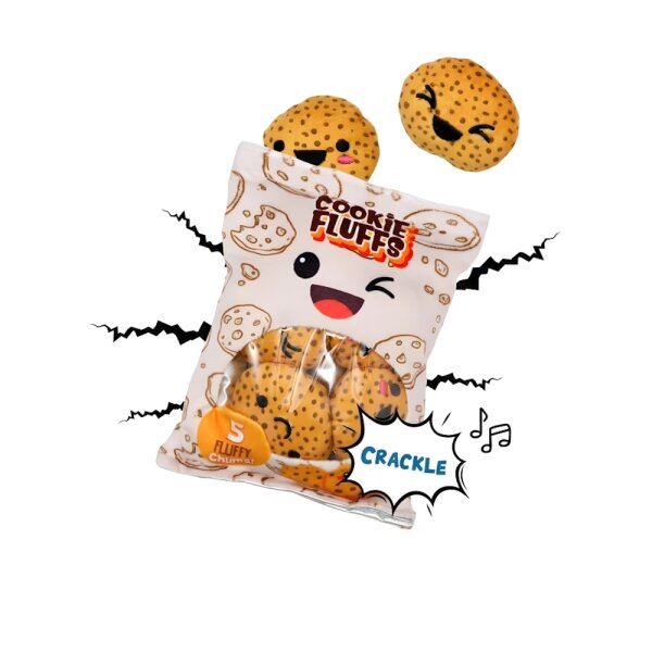 Sachets de friandises en peluche - Cookies, 6 pi&egrave;ces avec effet cr&eacute;pitant