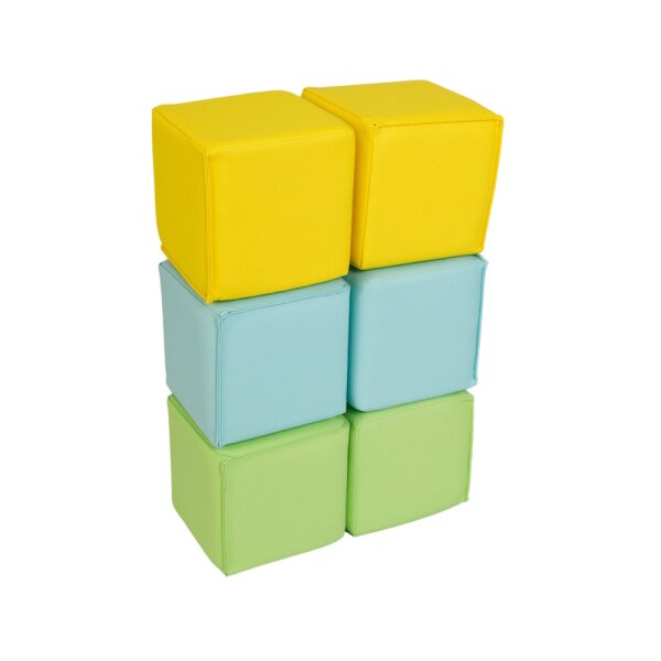 Soft building block set with 6 foam cubes in 3 colors