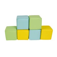 Soft building block set with 6 foam cubes in 3 colors