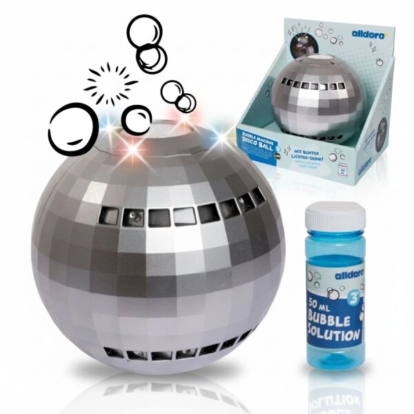 Machine &agrave; bulles boule disco (13 x 13 cm, 50 ml de solution &agrave; bulles incluse)