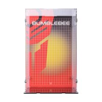 Pr&eacute;sentoir en acrylique pour LEGO&reg; 10338 Transformers: Bumblebee (avec image darri&egrave;re-plan et base noire)
