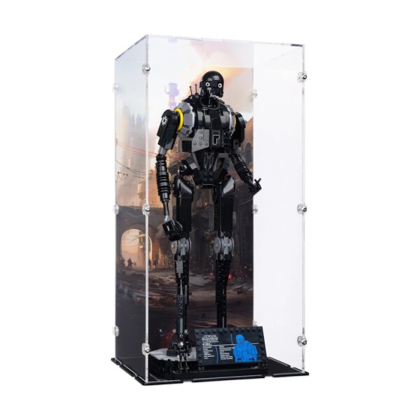 Pr&eacute;sentoir en acrylique pour LEGO&reg; 75434 Star Wars - K-2SO le dro&iuml;de de s&eacute;curit&eacute; (avec image darri&egrave;re-plan et base noire)
