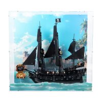 Display in acrilico per LEGO&reg; 10365 Nave pirata del Capitano Jack Sparrow (Con sfondo e immagine frontale, incluso il supporto per la bussola)
