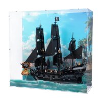 Display in acrilico per LEGO&reg; 10365 Nave pirata del Capitano Jack Sparrow (Con sfondo e immagine frontale, incluso il supporto per la bussola)