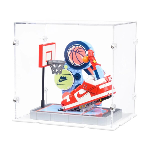 Pr&eacute;sentoir en acrylique pour LEGO&reg; 43021 Nke Dunk Trickshot (avec fond blanc)