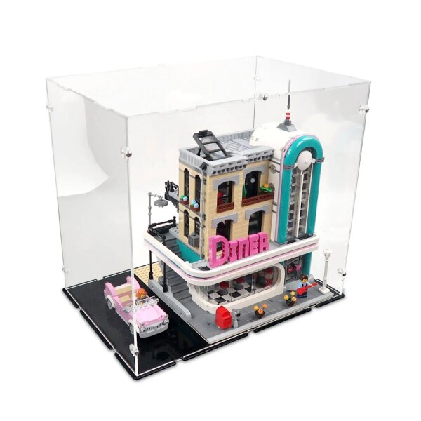 Display in acrilico per LEGO&reg; 10260 Downtown Diner (con fondo nero)