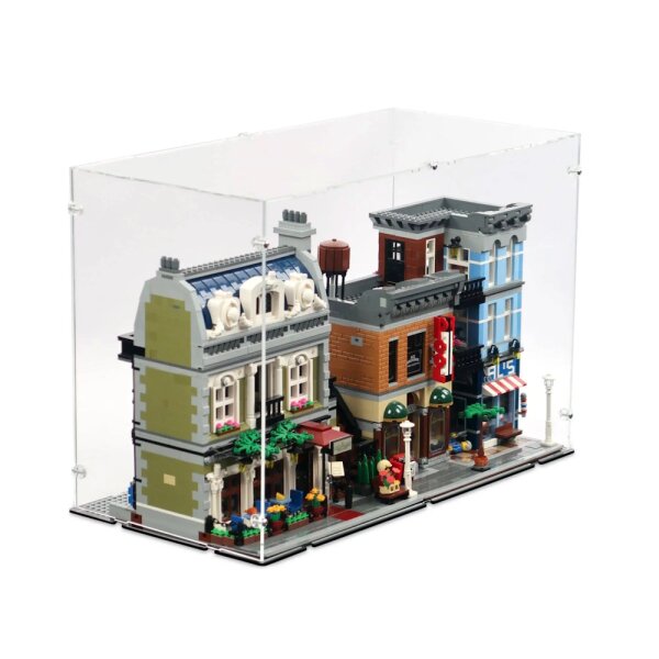 Pr&eacute;sentoir acrylique pour 2 sets LEGO&reg; Modular Building (L 52 x l 26 x H 36 cm, base noire)