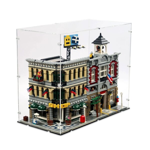 Pr&eacute;sentoir acrylique pour 2 sets LEGO&reg; Modular Building (L 52 x l 26 x H 43 cm, base noire)