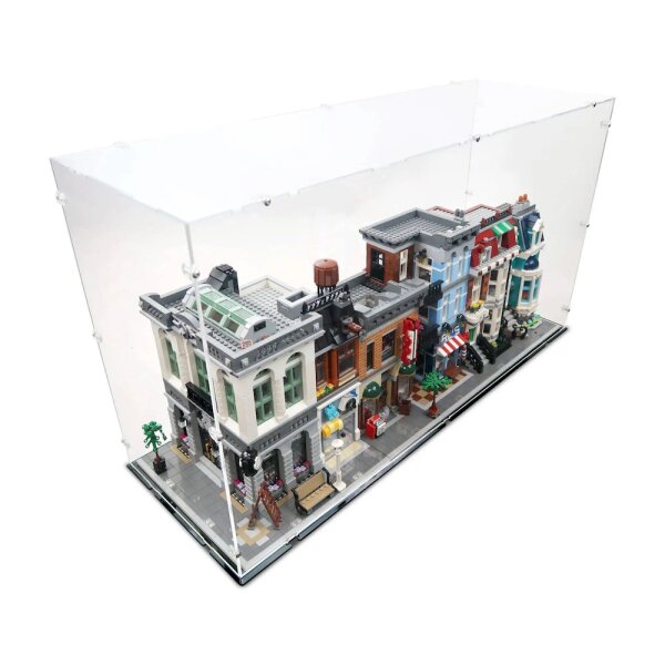 Acrylic display for 3 LEGO&reg; Modular Building Sets (L 78 x W 26 x H 43 cm with black base)