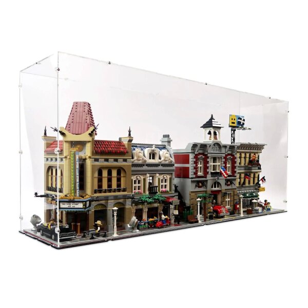 Pr&eacute;sentoir acrylique pour 4 sets LEGO&reg; Modular Buildingou 10214 Tower Bridge (L 103 x l 26 x H 47 cm, base noire)
