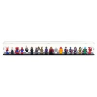Displayin acrilico per 18 minifigure LEGO&reg; (con base nera e borchie)