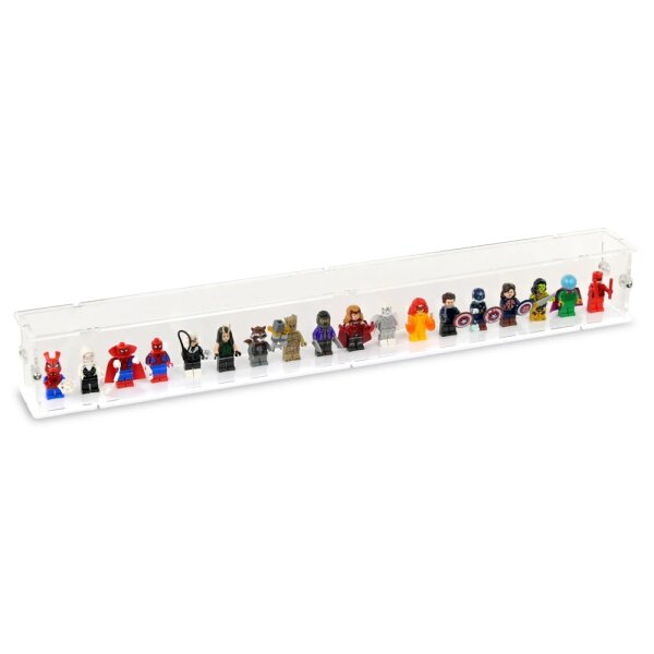 Pr&eacute;sentoir en acrylique pour 18 figurines LEGO&reg; (avec base blanche et tenons)