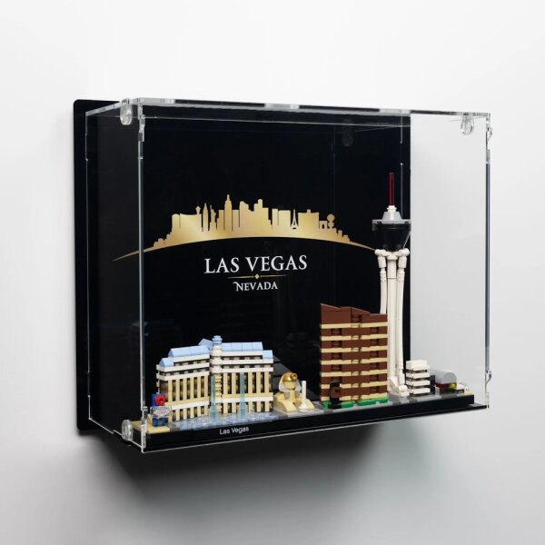 Acryl-Wand-Display f&uuml;r LEGO&reg; 21047 Las Vegas (Mit Hintergrundbild & weissem Boden)