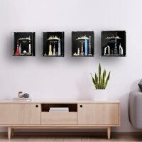 Pr&eacute;sentoir mural en acrylique pour LEGO&reg; 21057 Sinagapore (avec image darri&egrave;re-plan et base noire)