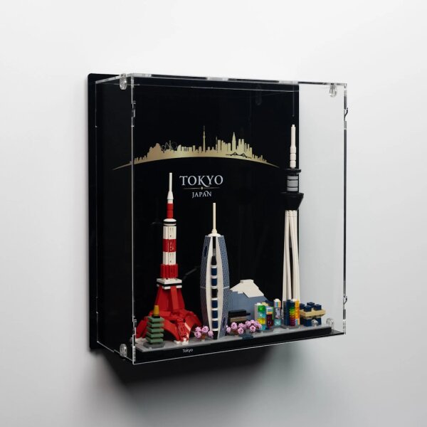 Display in acrilico perLEGO&reg; 21051 Tokyo (con immagine di sfondo e base nera)