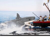 Acrylic display for LEGO&reg; 21350 Jaws (With background image & black base)