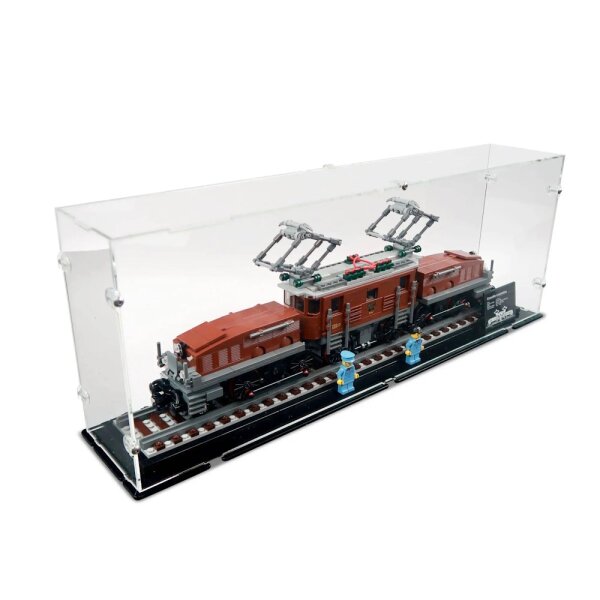 Display in acrilico per LEGO&reg; 10277 Locomotiva coccodrillo (con base nera)