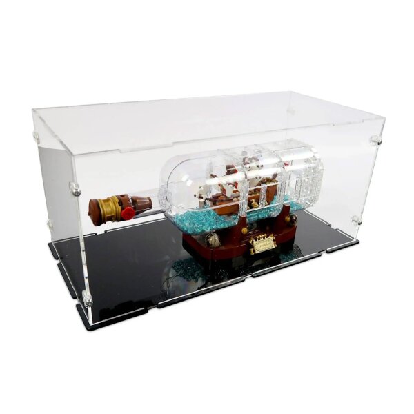 Display in acrilico per LEGO&reg; 21313 Nave in bottiglia (con base nera)