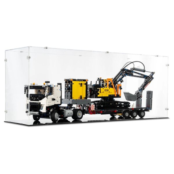 Pr&eacute;sentoir en acrylique pour LEGO&reg; 42175 Camion Volvo FMX avec pelle sur chenilles EC230 Electric (avec base noire)