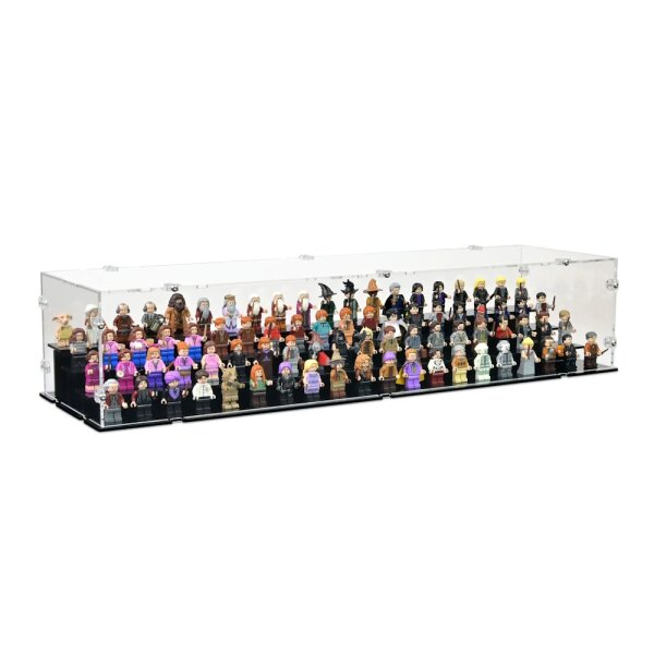 Displayin acrilico per 80 minifigure LEGO&reg; (con base nera e borchie)