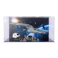 Acrylic display for LEGO&reg; 10356 Star Trek: U.S.S. Enterprise NCC-1701-D ((With background image, black base inc. 2 stands)