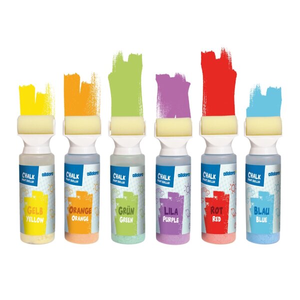 Kreideroller 6er Set, Gr&uuml;n, Blau Gelb, Orange, Lila & Rot je 250ml