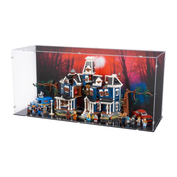 Acryl-Display Spezial Version f&uuml;r LEGO&reg; 11370 Stranger Things - The Creel House  (Mit Hintergrundbild & schwarzem Boden)