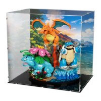 Display acrilico per LEGO&reg; 72153 Pok&eacute;mon Venusaur, Charizard e Blastoise  (con immagine di sfondo e base nera)