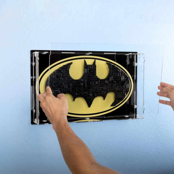 Acrylic wall display for LEGO&reg; 76330 Batman Logo (with yellow oval on black background)