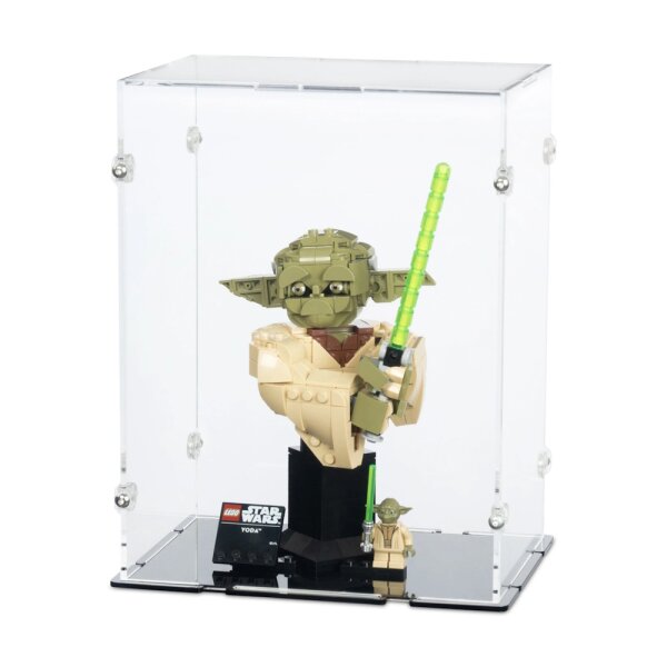 Pr&eacute;sentoir en acrylique pour LEGO&reg; 75438 Star Wars - Le buste de Yoda (avec fond noir)