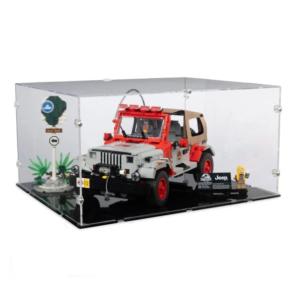 Acryl-Display f&uuml;r LEGO&reg; 77984 Jurassic Park Jeep Wrangler (Mit schwarzem Boden)