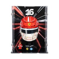 Acryl-Display f&uuml;r LEGO&reg; 43014 Scuderia Ferrari HP Charles Leclerc Helm (Mit Hintergrundbild & schwarzem Boden)