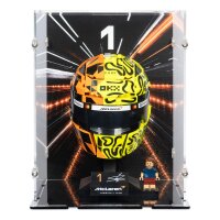 Acrylic display for LEGO&reg; 43023 McLaren Mastercard F1 Team Lando Norris Helmet (With background image & black base)